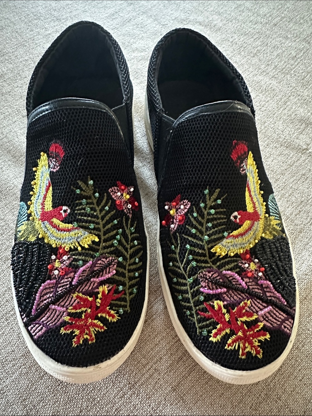 Topshop Black Embroidered Floral Parrot Slip-On Sneakers, 39